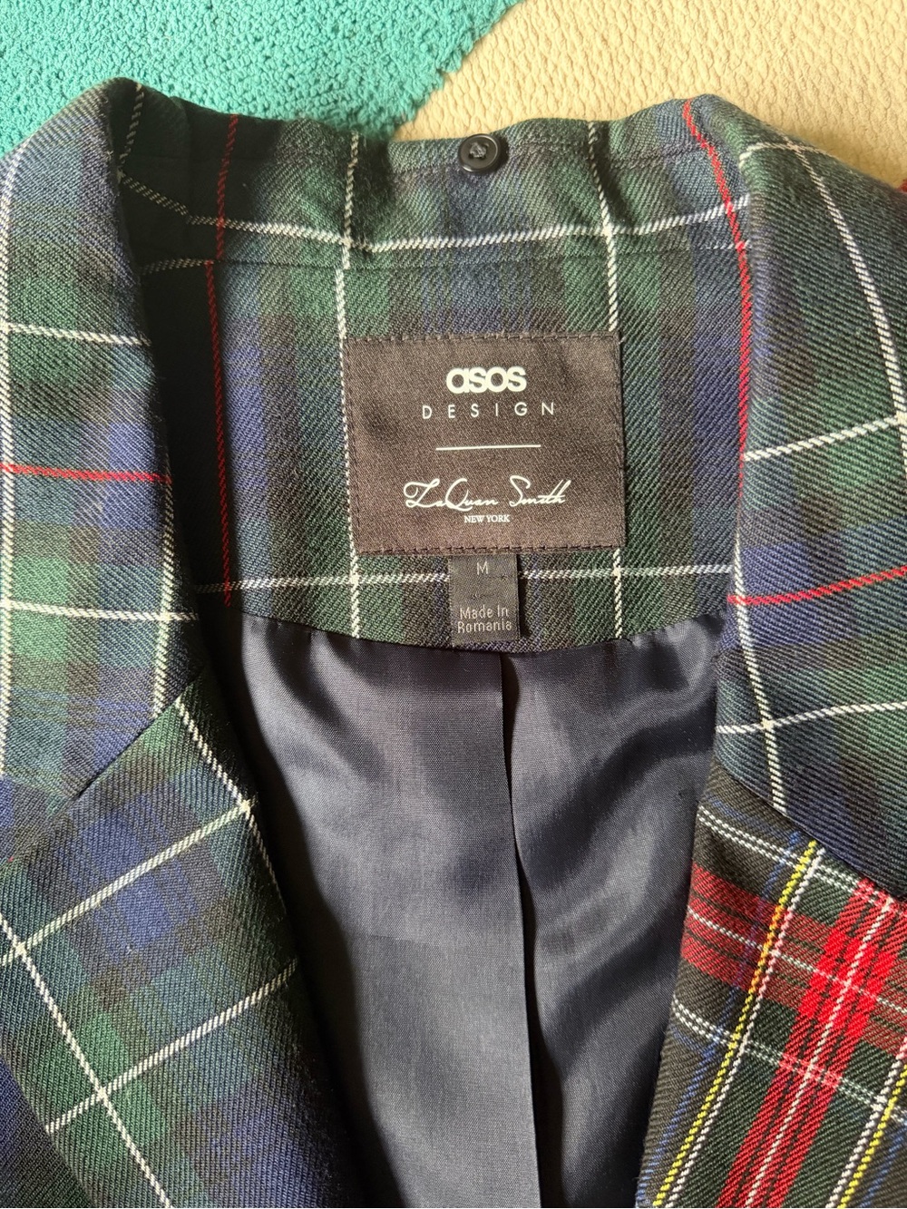 ASOS Two-Tone Plaid Long Blazer Coat in Red & Green - Picture 4 of 4